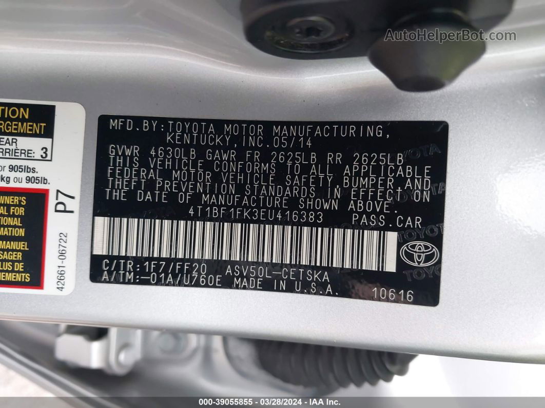 2014 Toyota Camry Se Silver vin: 4T1BF1FK3EU416383
