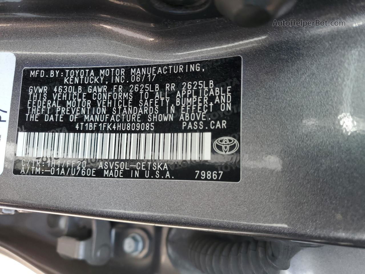 2017 Toyota Camry Le Угольный vin: 4T1BF1FK4HU809085