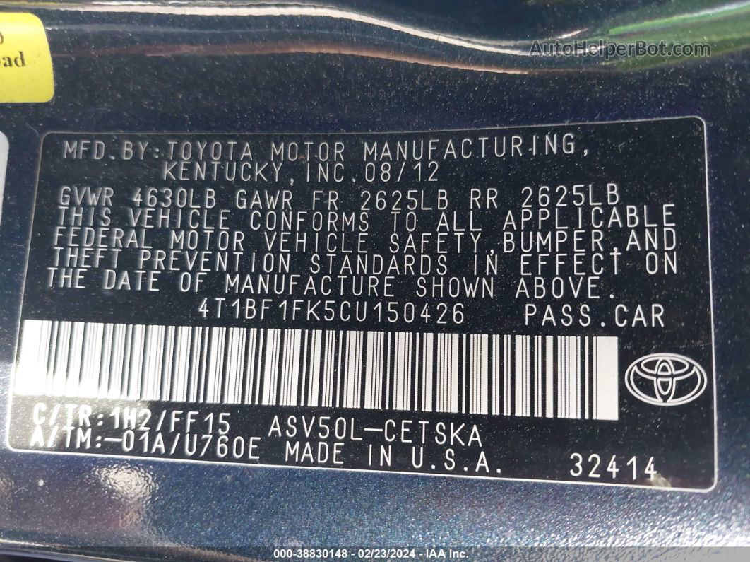 2012 Toyota Camry Se Черный vin: 4T1BF1FK5CU150426