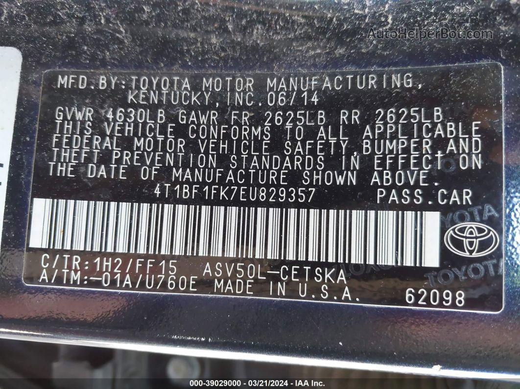 2014 Toyota Camry Se Black vin: 4T1BF1FK7EU829357