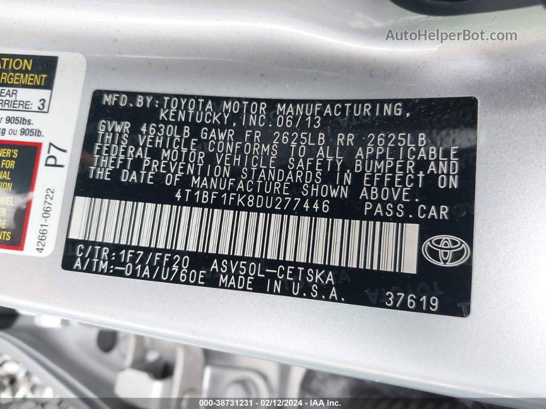 2013 Toyota Camry Se Silver vin: 4T1BF1FK8DU277446