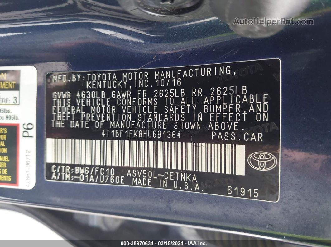 2017 Toyota Camry Le Синий vin: 4T1BF1FK8HU691364
