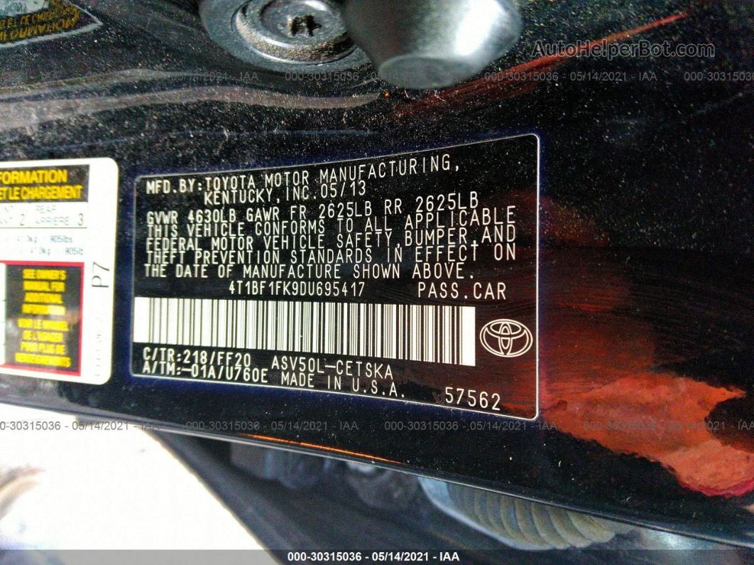 2013 Toyota Camry Se Черный vin: 4T1BF1FK9DU695417