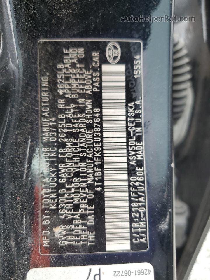 2014 Toyota Camry L Черный vin: 4T1BF1FK9EU387648