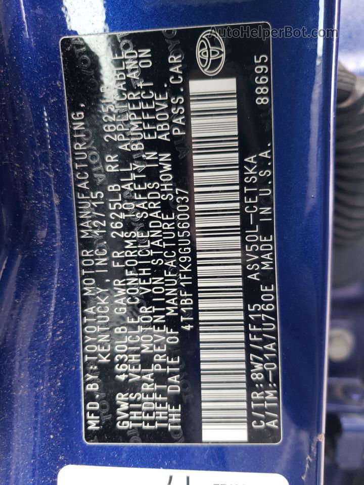2016 Toyota Camry Le Синий vin: 4T1BF1FK9GU560037