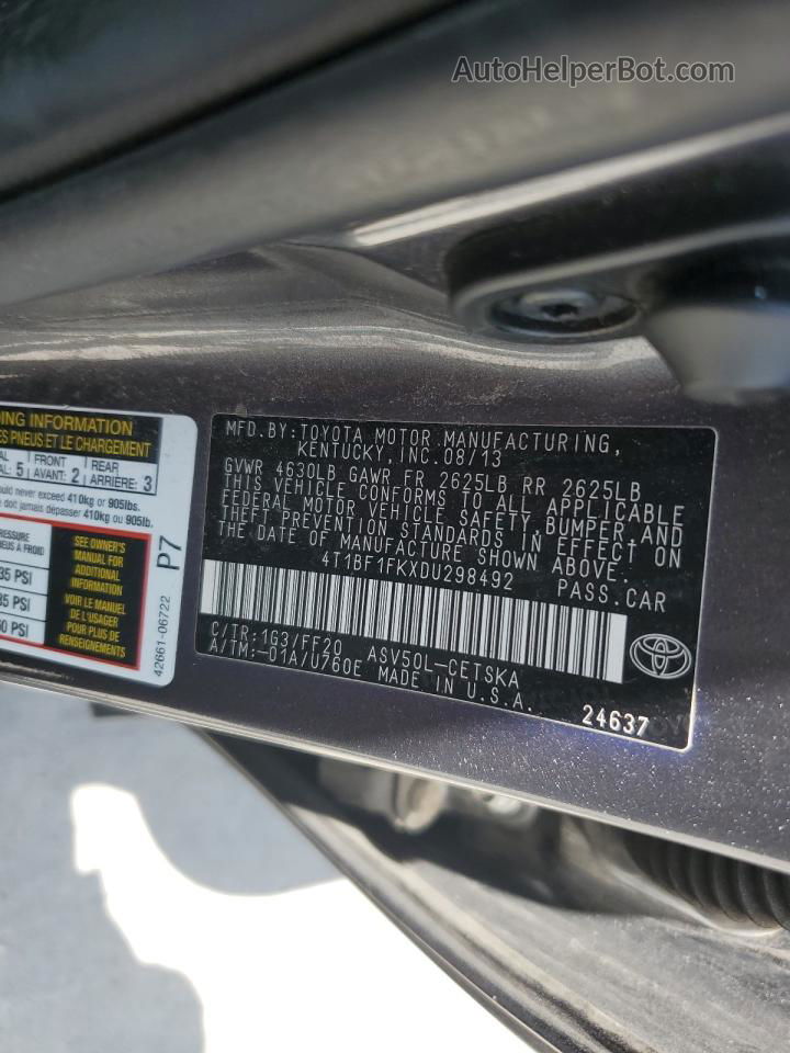 2013 Toyota Camry L Charcoal vin: 4T1BF1FKXDU298492