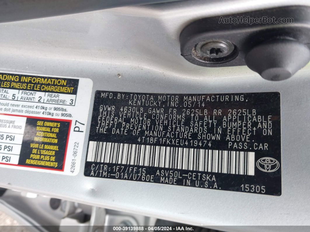 2014 Toyota Camry Se Gray vin: 4T1BF1FKXEU419474