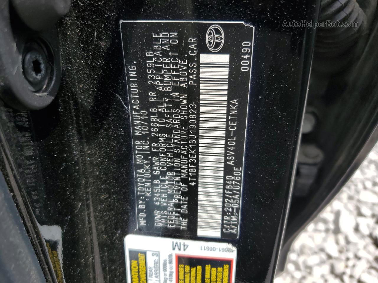 2011 Toyota Camry Base Черный vin: 4T1BF3EK1BU190823