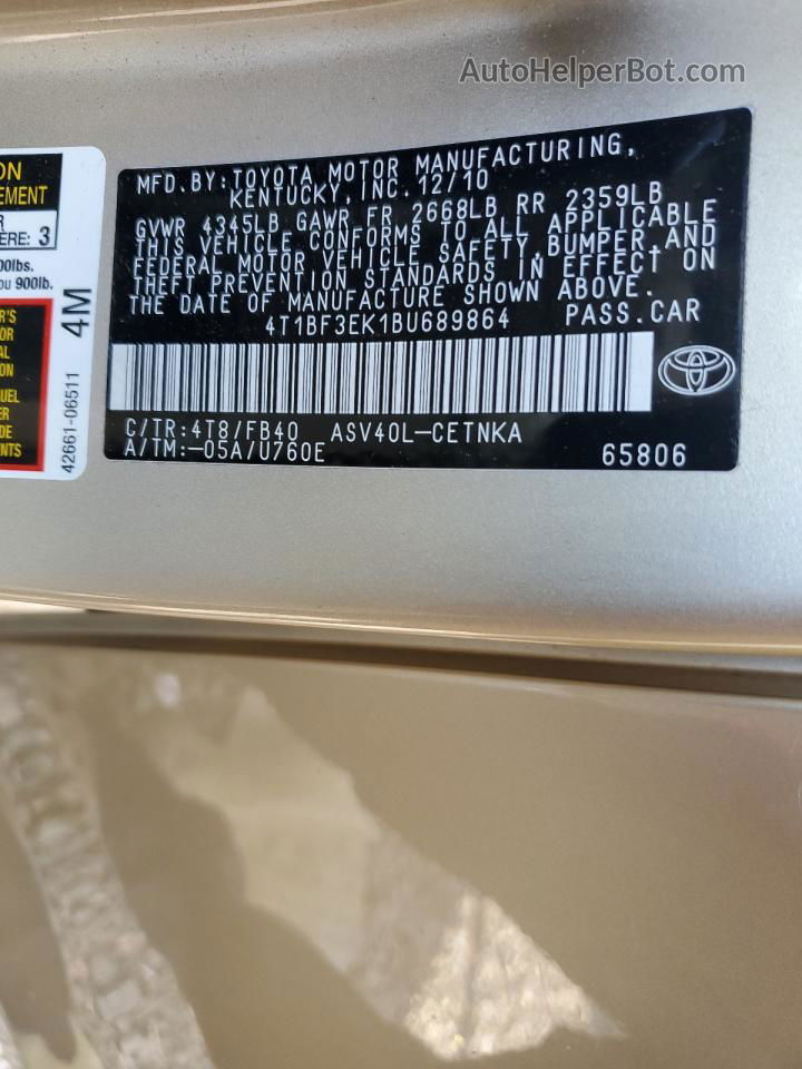 2011 Toyota Camry Base Tan vin: 4T1BF3EK1BU689864