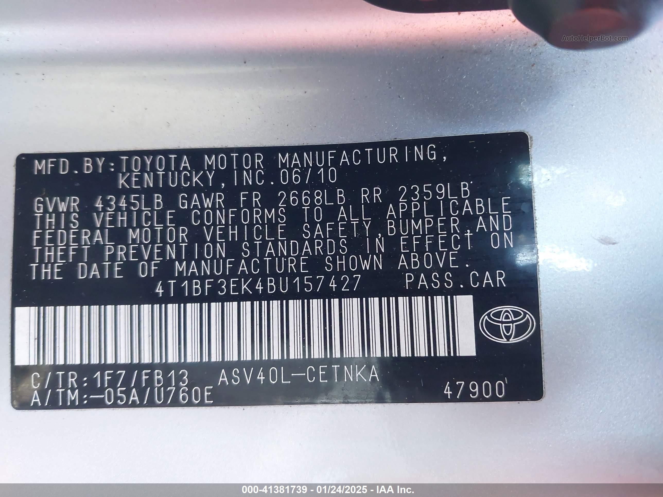 2011 Toyota Camry Le Silver vin: 4T1BF3EK4BU157427