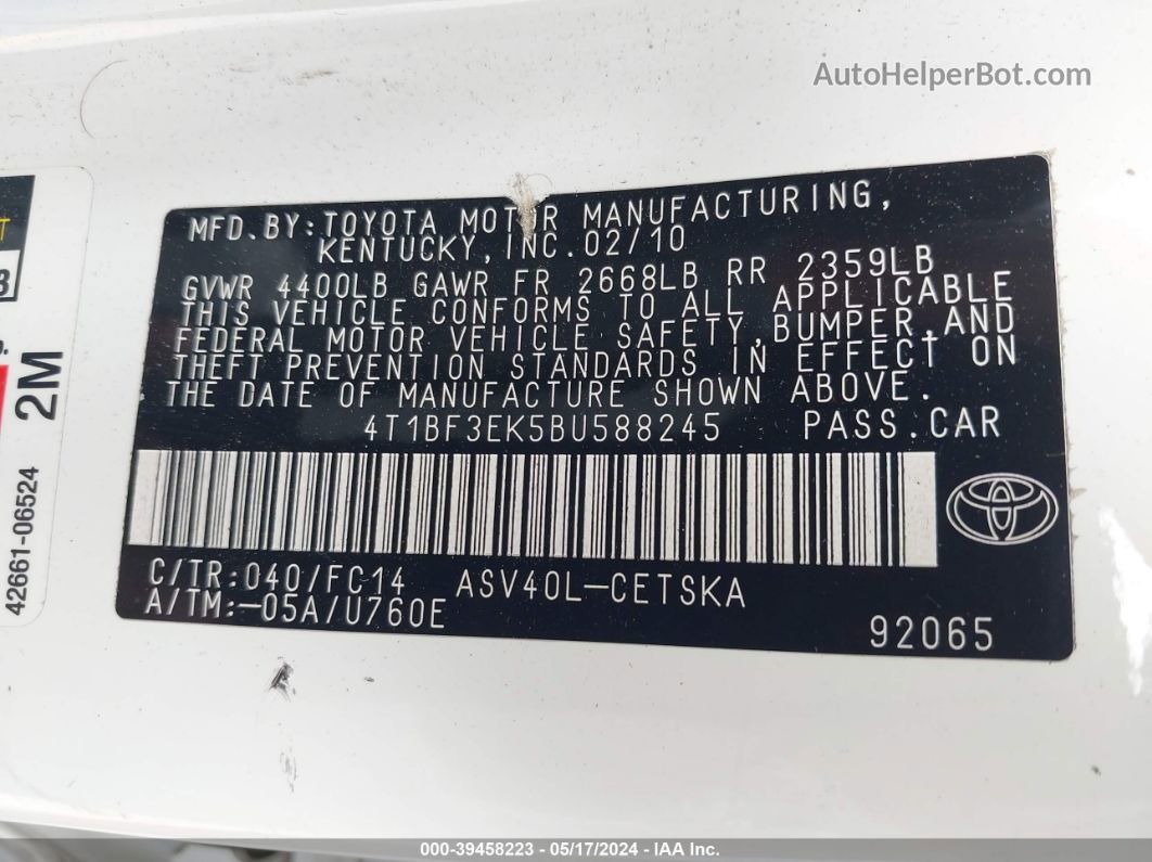 2011 Toyota Camry Se Белый vin: 4T1BF3EK5BU588245