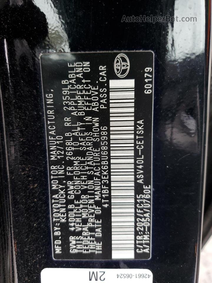 2011 Toyota Camry Base Black vin: 4T1BF3EK6BU685986