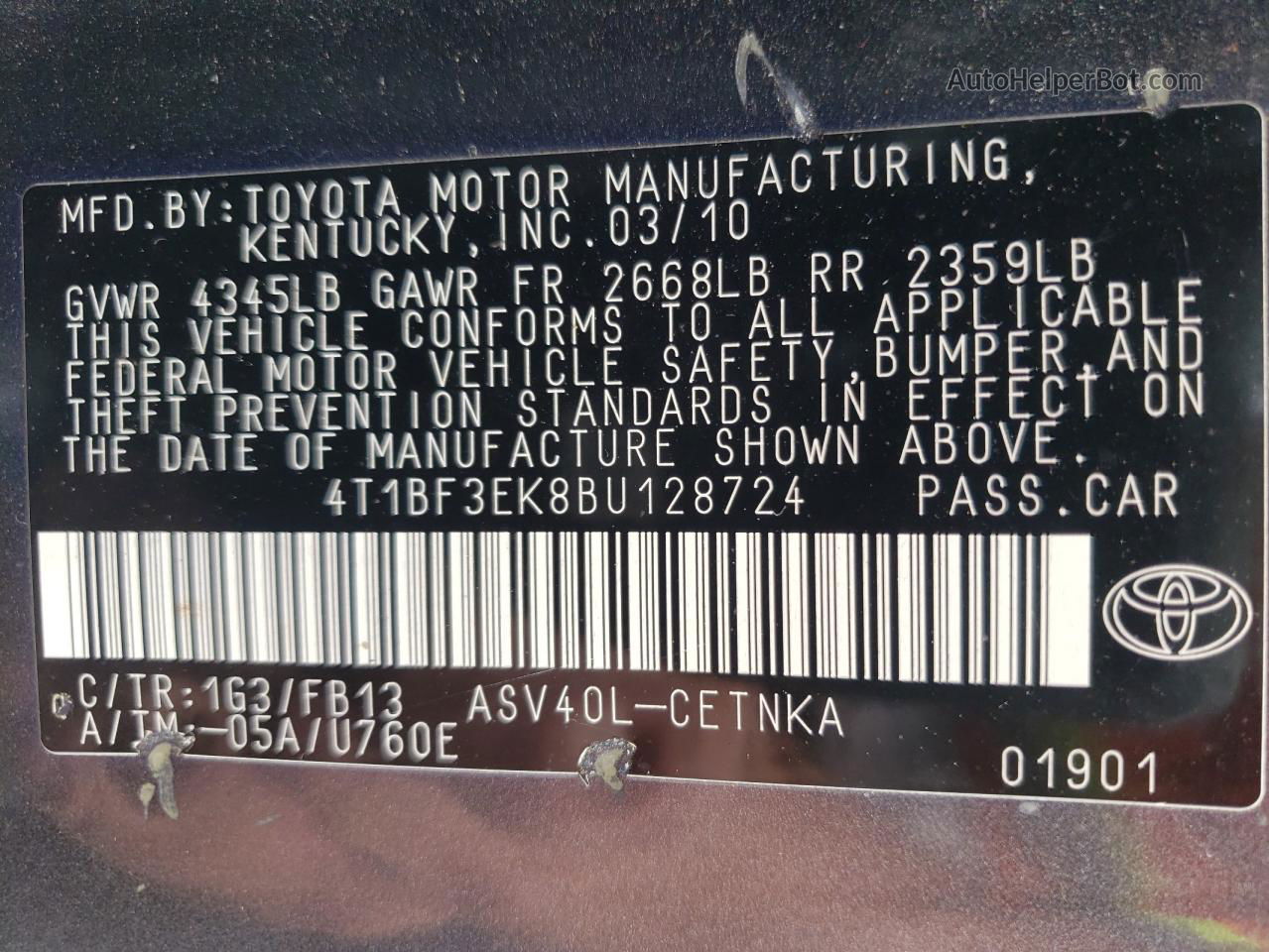 2011 Toyota Camry Base Gray vin: 4T1BF3EK8BU128724