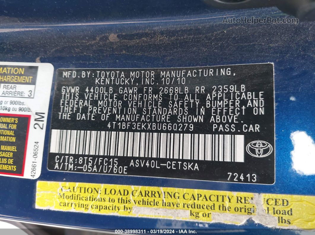 2011 Toyota Camry Se Blue vin: 4T1BF3EKXBU660279