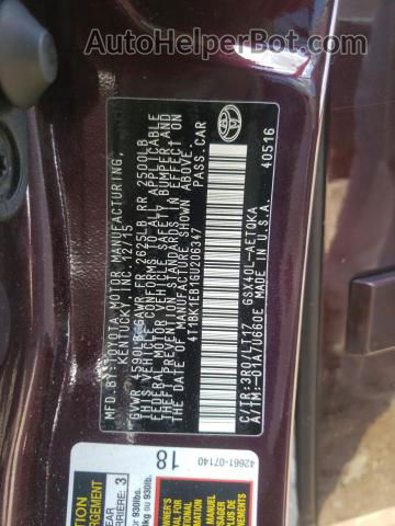 2016 Toyota Avalon Xle Maroon vin: 4T1BK1EB1GU206347