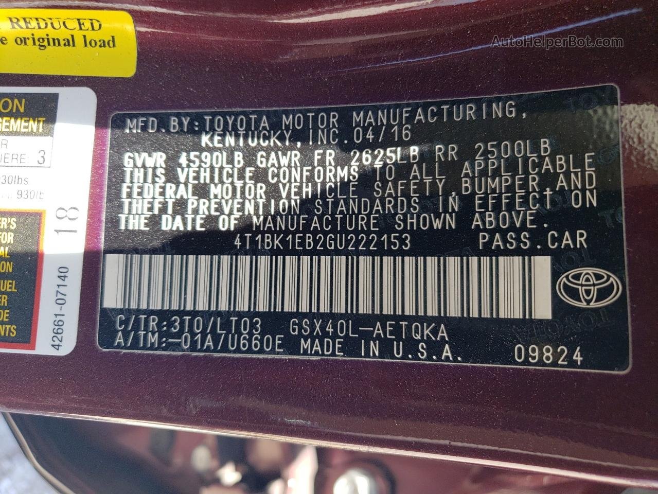 2016 Toyota Avalon Xle Maroon vin: 4T1BK1EB2GU222153