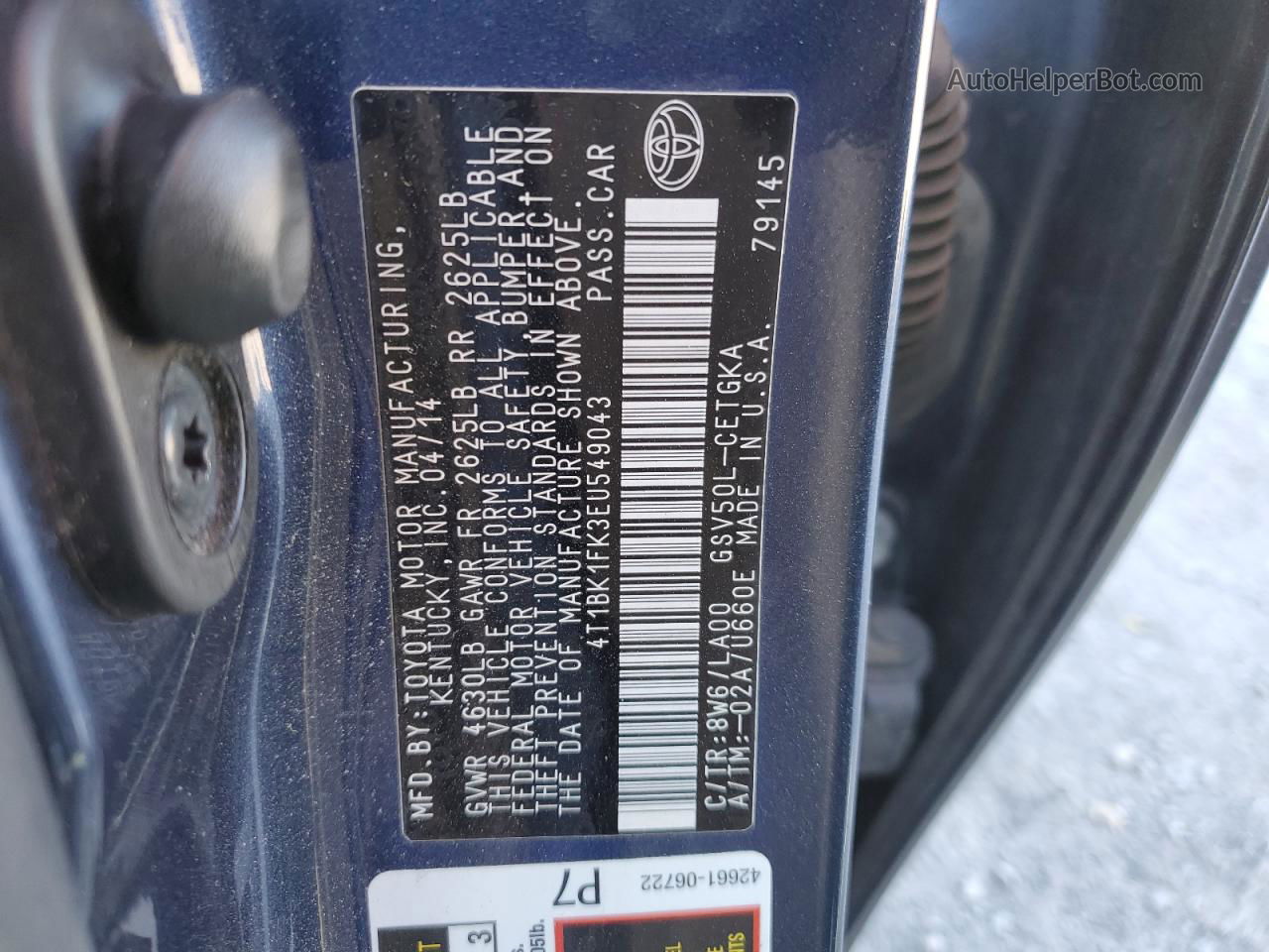 2014 Toyota Camry Se Синий vin: 4T1BK1FK3EU549043