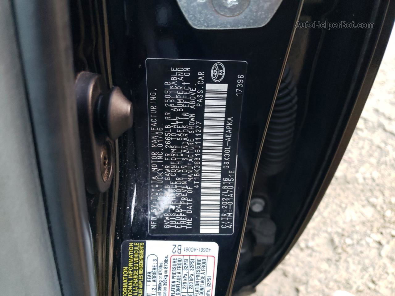 2006 Toyota Avalon Xl Черный vin: 4T1BK36B16U111277