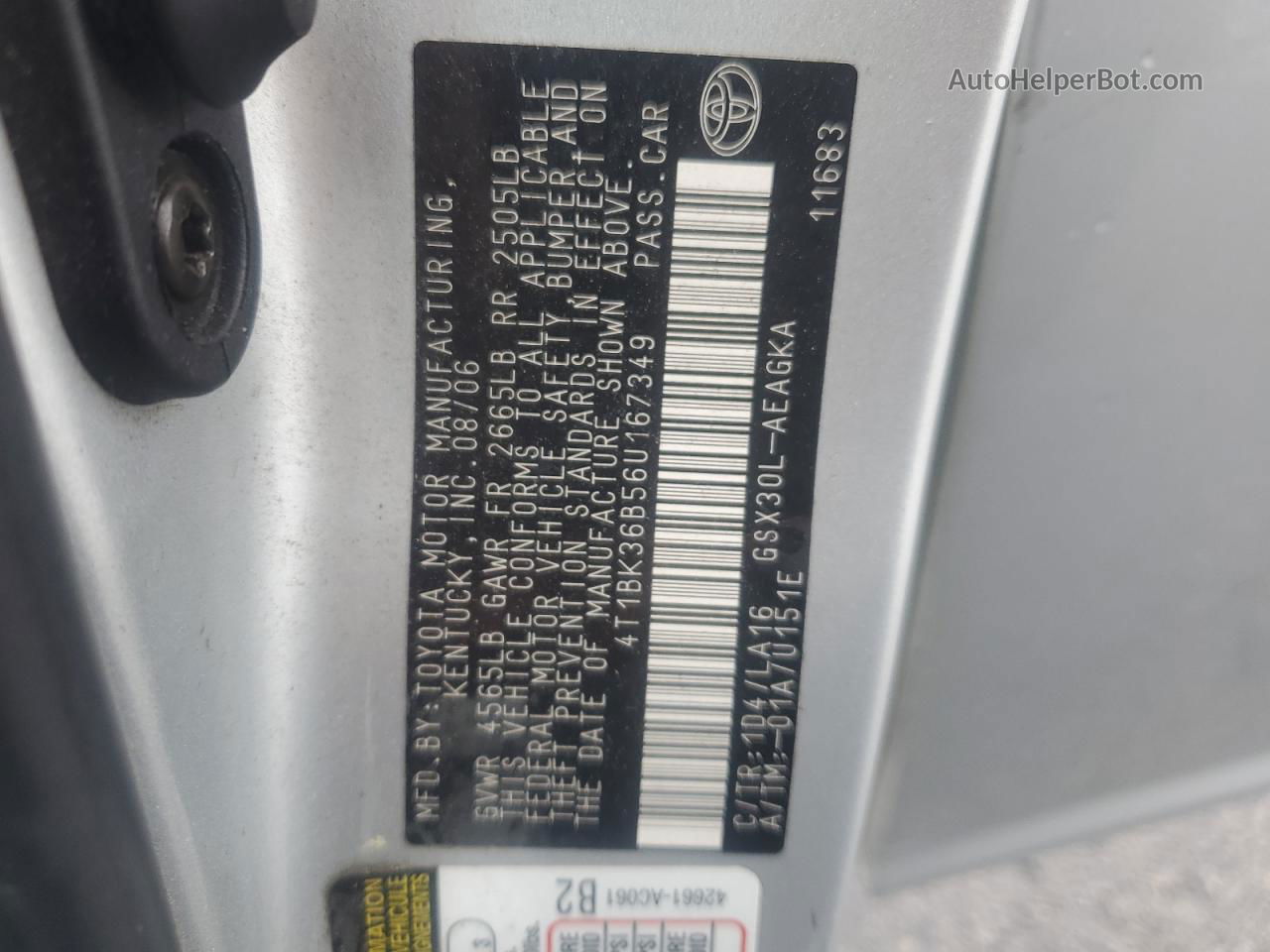 2006 Toyota Avalon Xl Серебряный vin: 4T1BK36B56U167349