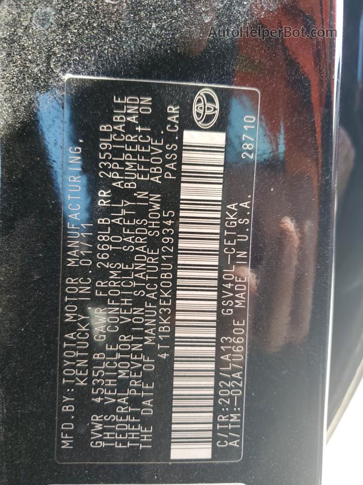 2011 Toyota Camry Se Black vin: 4T1BK3EK0BU129345
