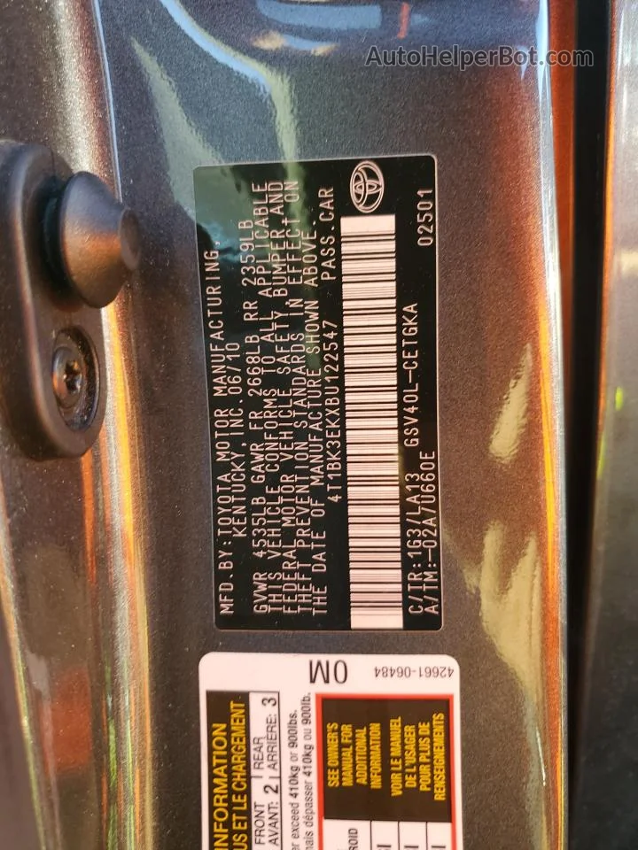 2011 Toyota Camry Se Угольный vin: 4T1BK3EKXBU122547