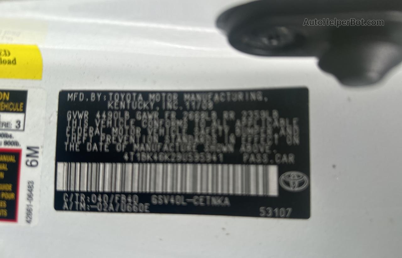 2009 Toyota Camry Se Белый vin: 4T1BK46K29U595941