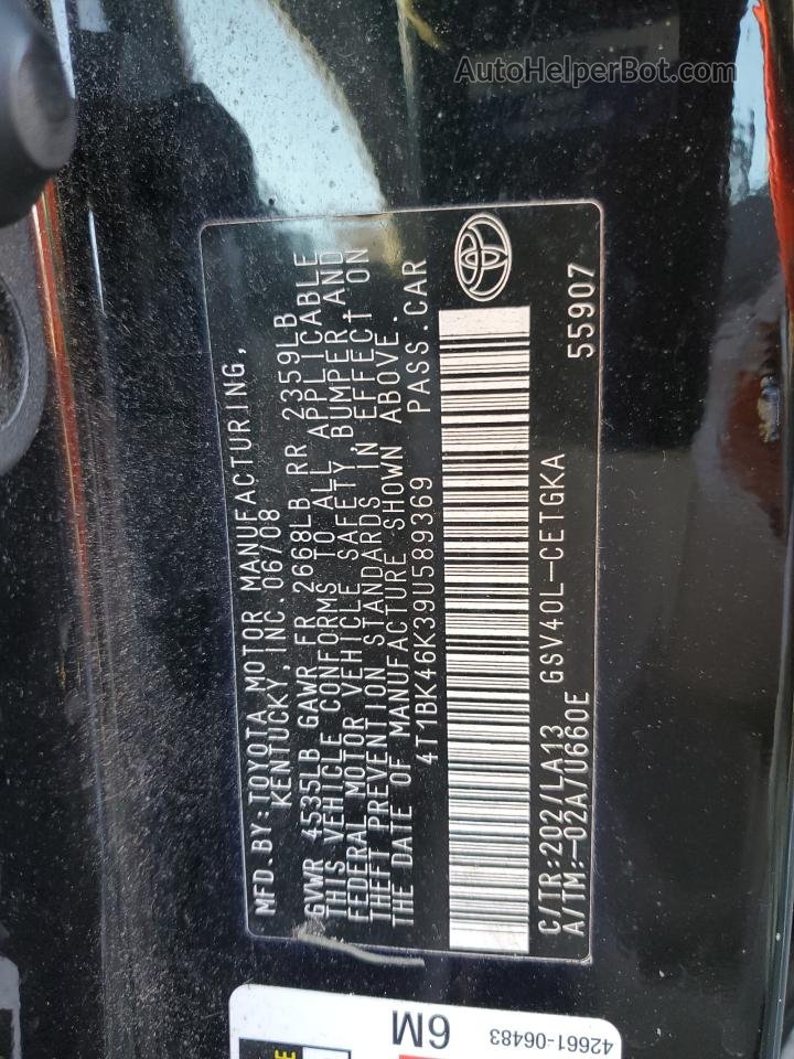 2009 Toyota Camry Se Black vin: 4T1BK46K39U589369