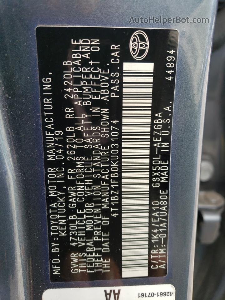 2019 Toyota Avalon Xle Gray vin: 4T1BZ1FB0KU031074
