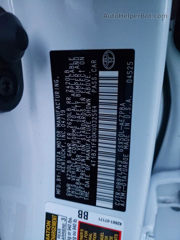 2019 Toyota Avalon Xle White vin: 4T1BZ1FB0KU032564
