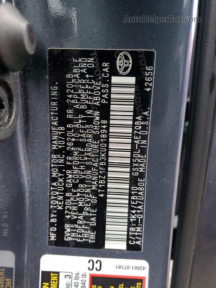2019 Toyota Avalon Xle Серый vin: 4T1BZ1FB3KU018948