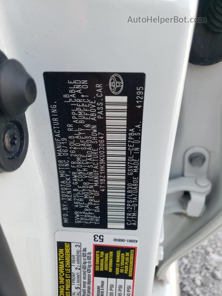 2019 Toyota Camry Xse White vin: 4T1BZ1HK9KU030647