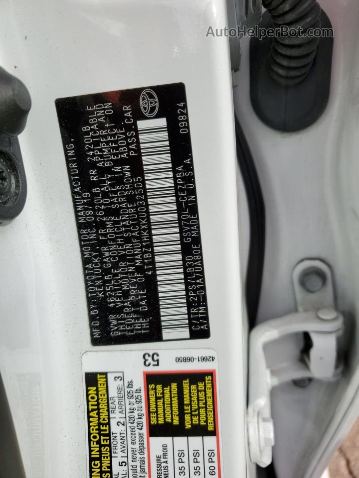 2019 Toyota Camry Xse White vin: 4T1BZ1HKXKU032505