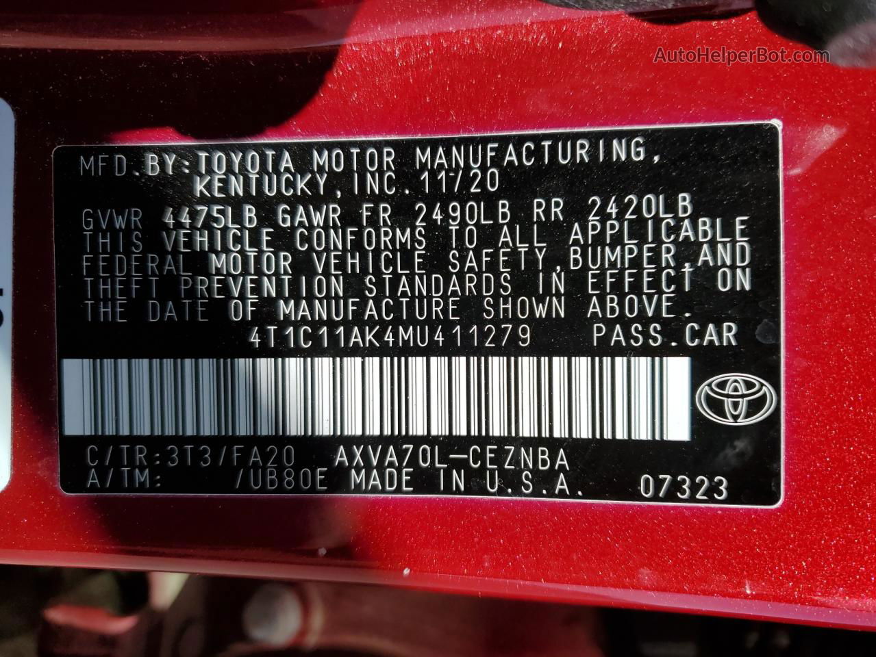 2021 Toyota Camry Le Red vin: 4T1C11AK4MU411279