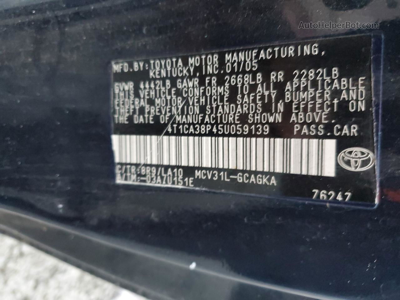 2005 Toyota Camry Solara Se Blue vin: 4T1CA38P45U059139