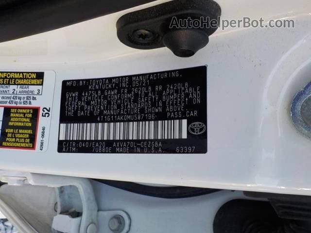 2021 Toyota Camry Se Белый vin: 4T1G11AK0MU587196