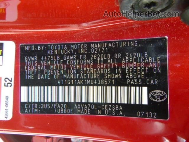2021 Toyota Camry Se Red vin: 4T1G11AK1MU438571