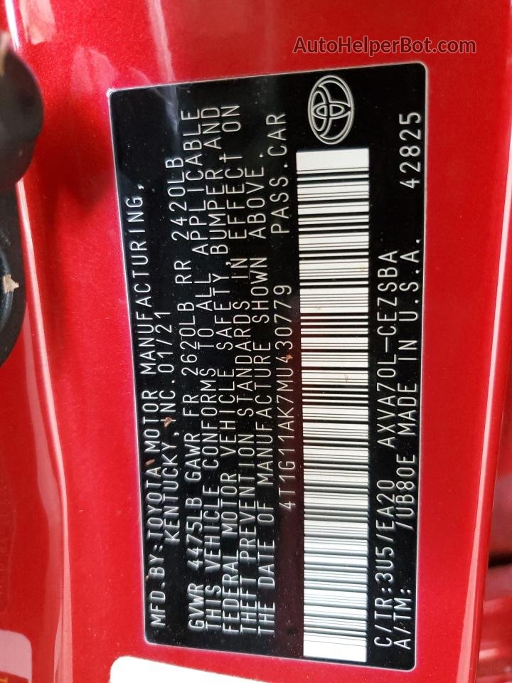 2021 Toyota Camry Se Red vin: 4T1G11AK7MU430779