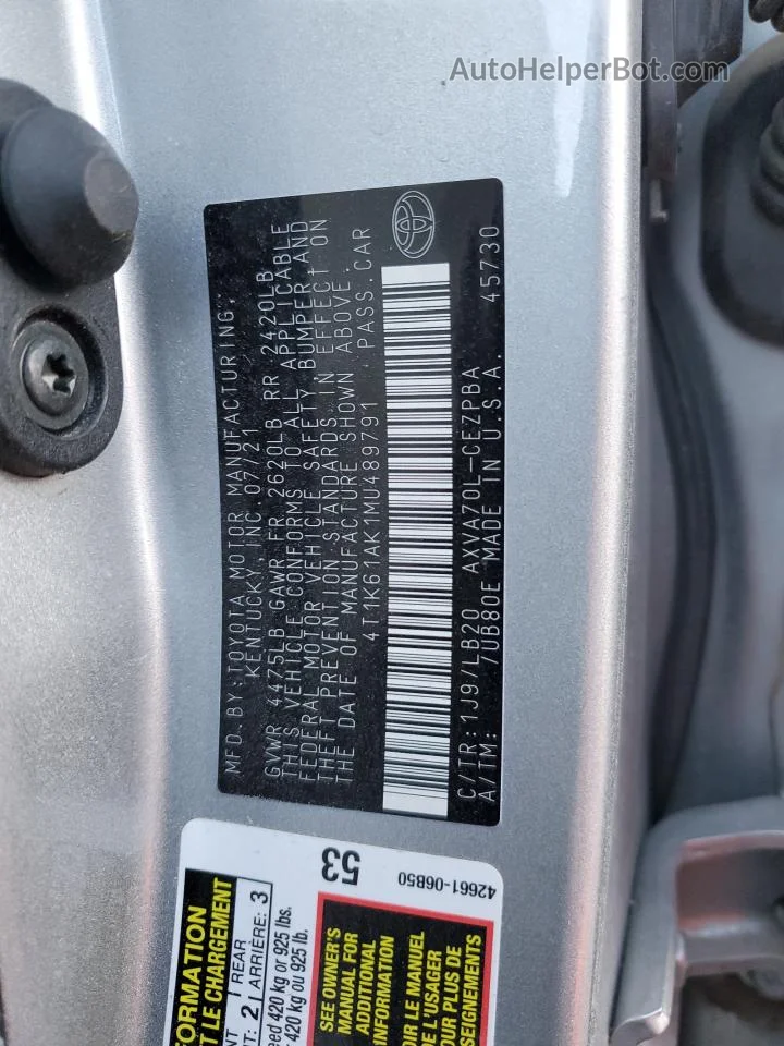 2021 Toyota Camry Xse Silver vin: 4T1K61AK1MU489791