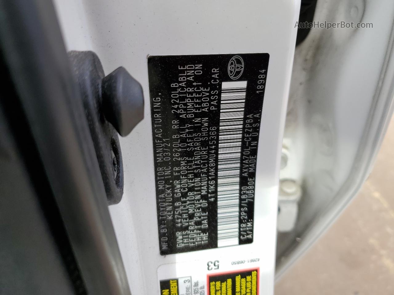2021 Toyota Camry Xse White vin: 4T1K61AK8MU445366