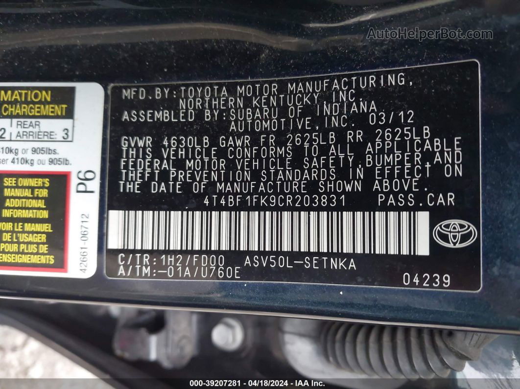 2012 Toyota Camry Le Синий vin: 4T4BF1FK9CR203831