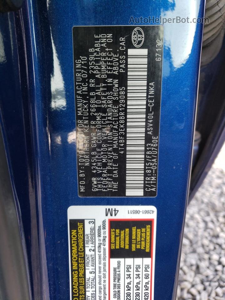 2011 Toyota Camry Base Blue vin: 4T4BF3EK8BR129085