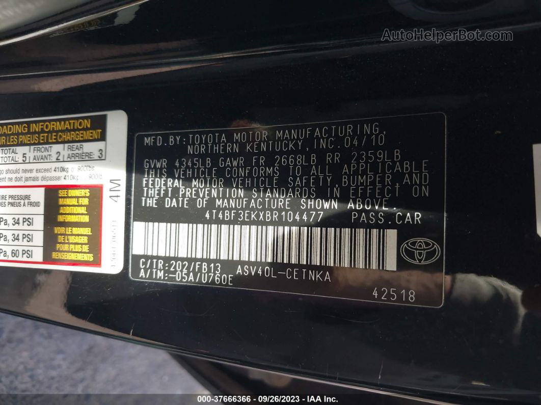 2011 Toyota Camry Le Black vin: 4T4BF3EKXBR104477