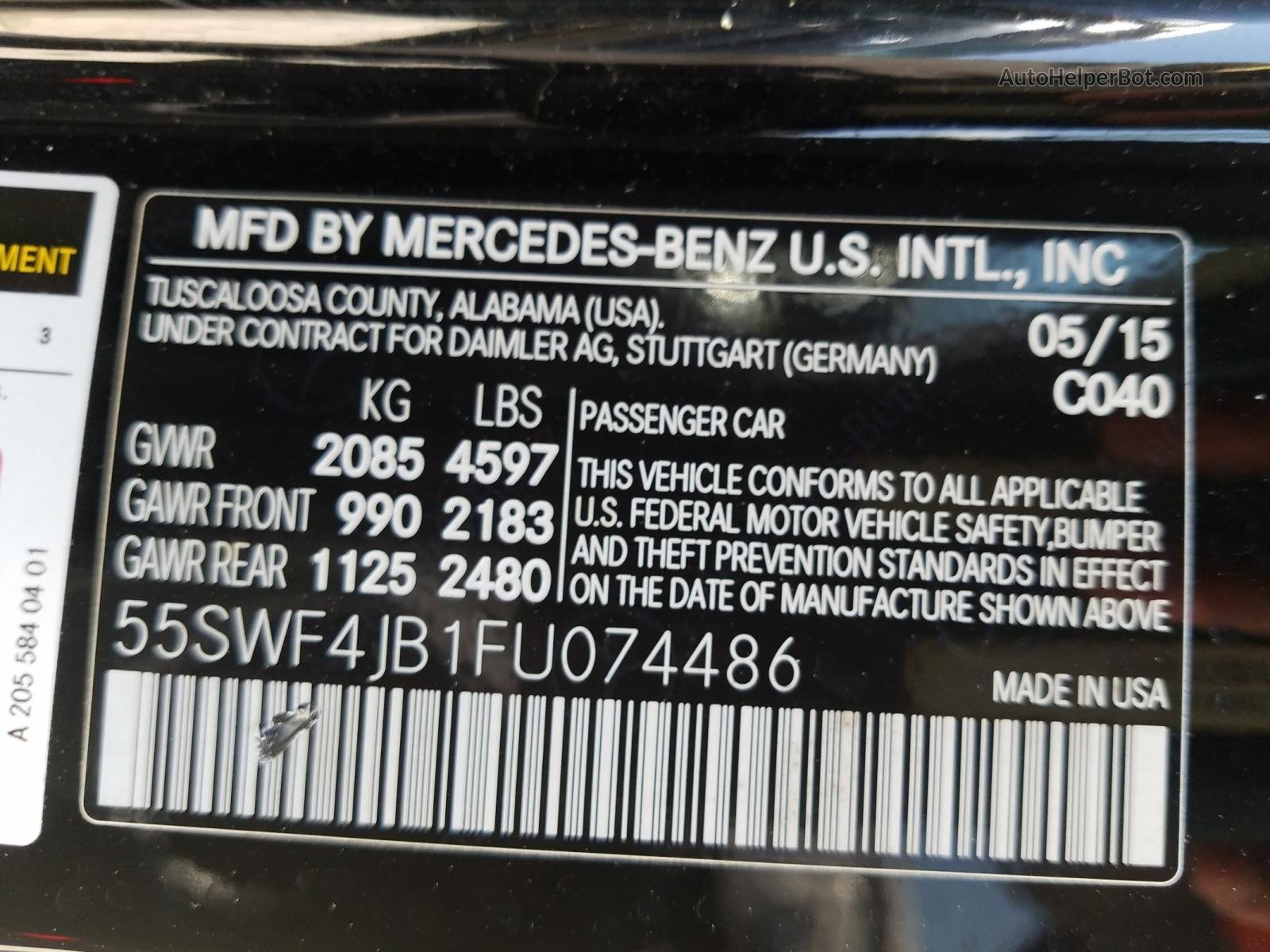 2015 Mercedes-benz C 300 Черный vin: 55SWF4JB1FU074486