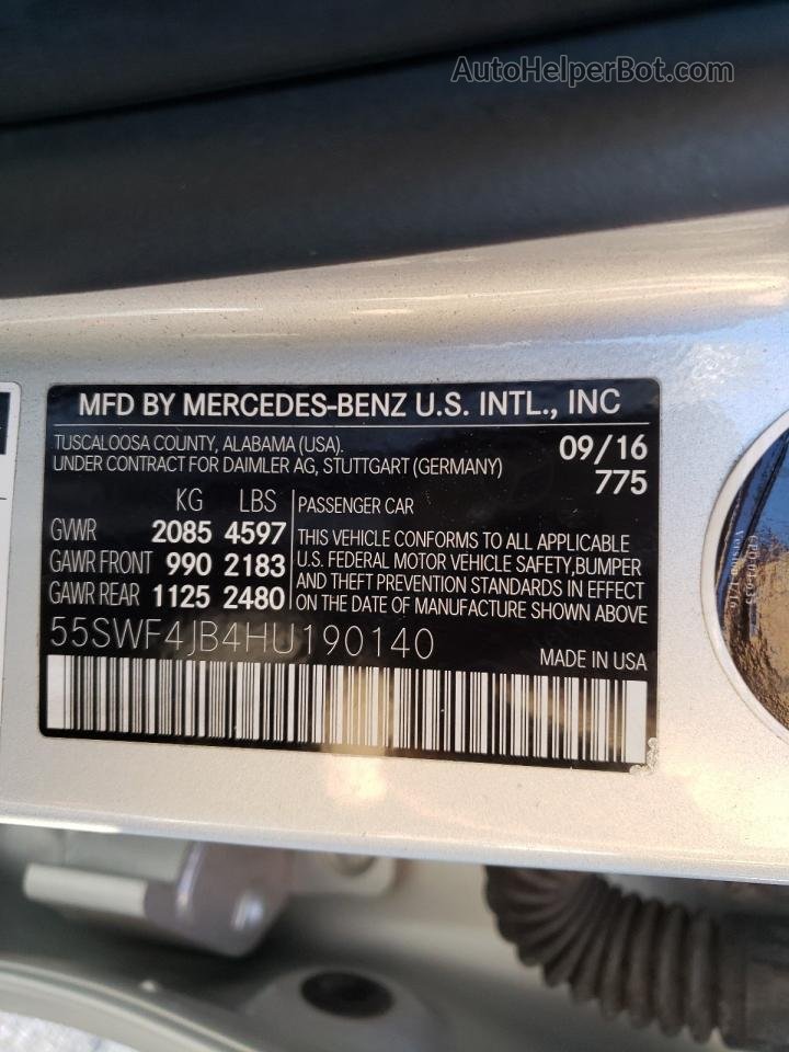 2017 Mercedes-benz C 300 Silver vin: 55SWF4JB4HU190140