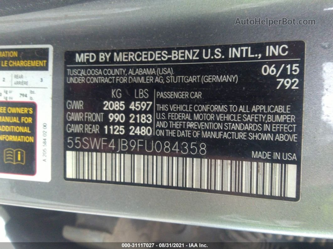 2015 Mercedes-benz C-class C 300 Серый vin: 55SWF4JB9FU084358
