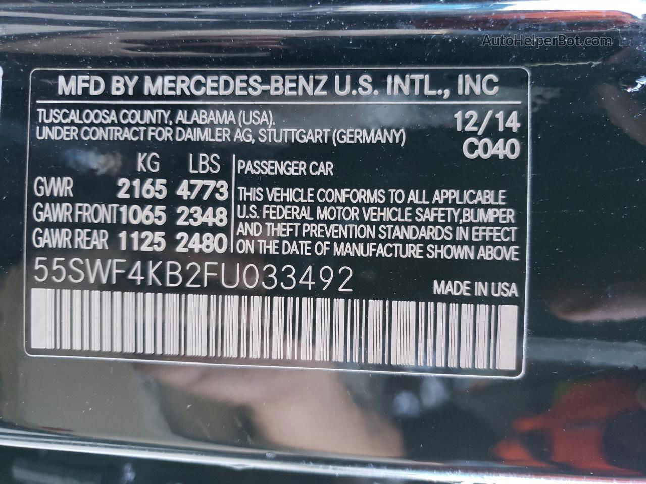 2015 Mercedes-benz C 300 4matic Черный vin: 55SWF4KB2FU033492