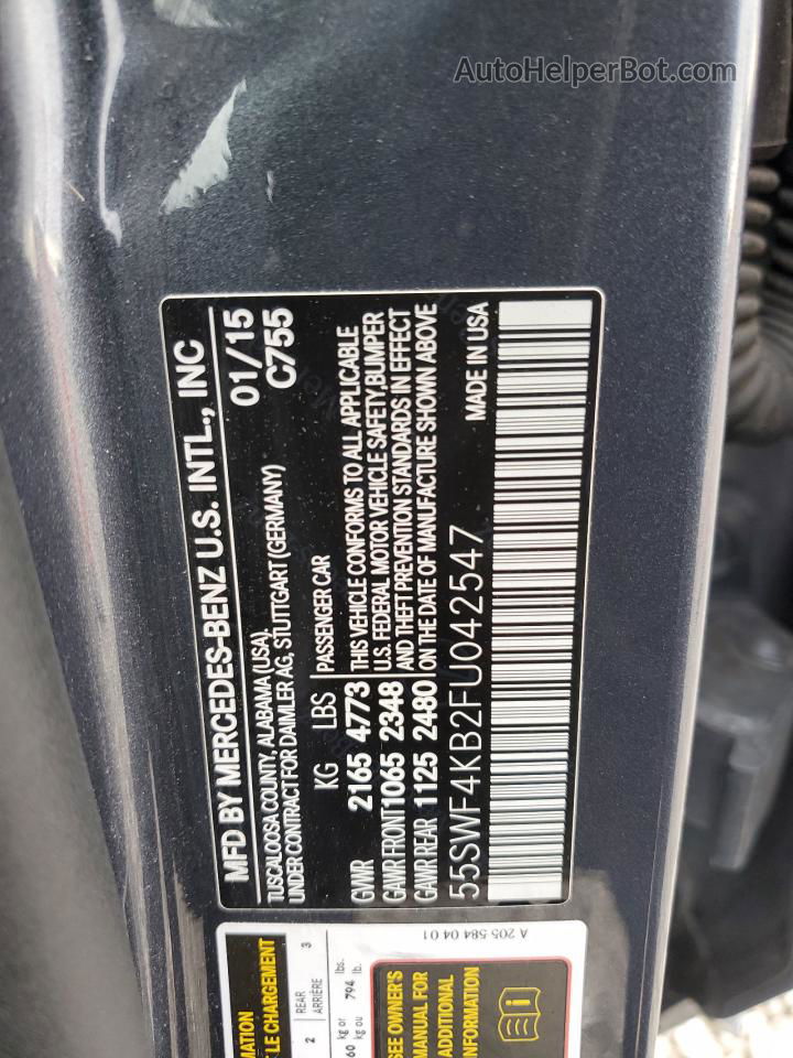 2015 Mercedes-benz C 300 4matic Угольный vin: 55SWF4KB2FU042547