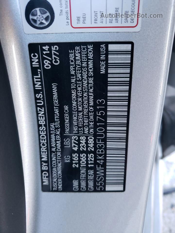 2015 Mercedes-benz C 300 4matic Silver vin: 55SWF4KB3FU017513