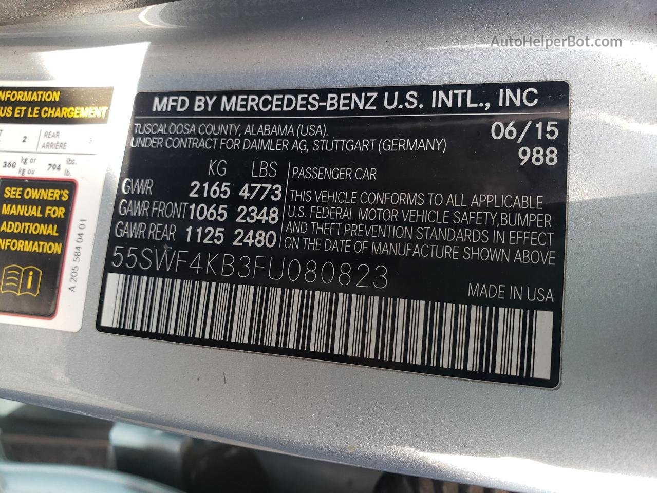 2015 Mercedes-benz C 300 4matic Blue vin: 55SWF4KB3FU080823