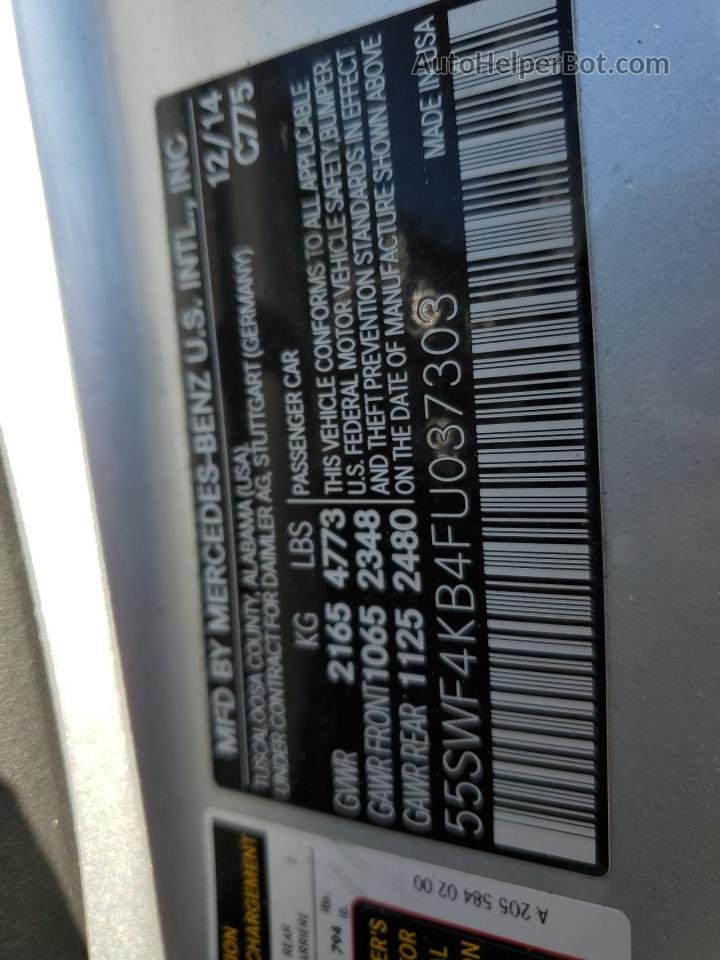 2015 Mercedes-benz C 300 4matic Silver vin: 55SWF4KB4FU037303